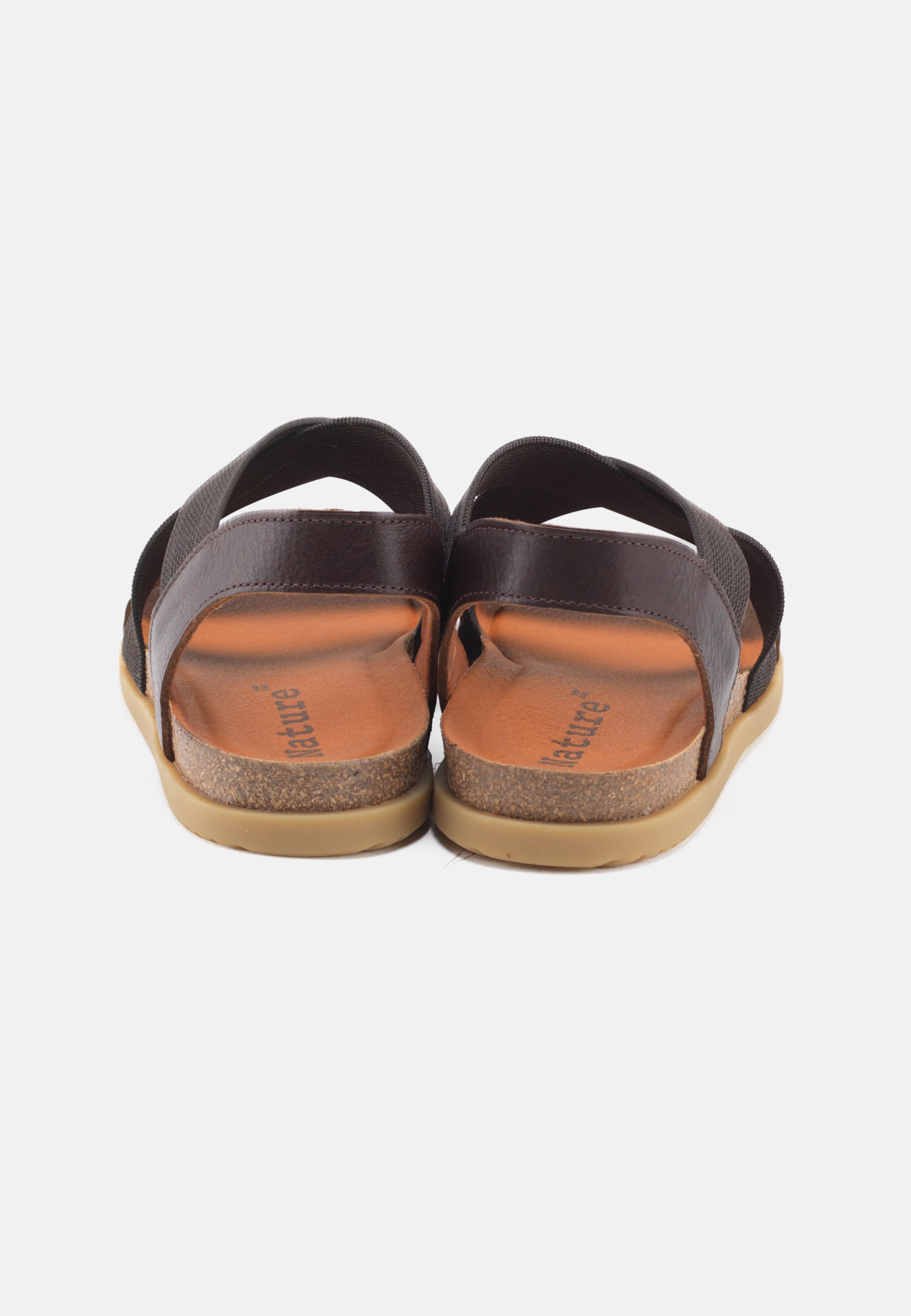 Nature Footwear Mona Sandal Læder med krydsende elastikker farve Coffee med fodseng af kork og ydersål af naturgummi